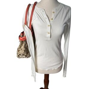 Vintage Y2K Abercrombie White long sleeve Henley shirt L